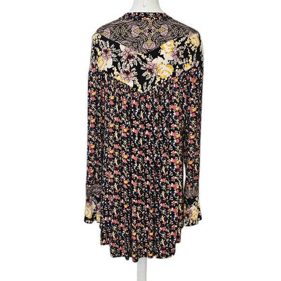 Free People Wildflower Fields Henley Long Sleeve Tunic Top, High Low, Floral, L - Picture 2 of 10